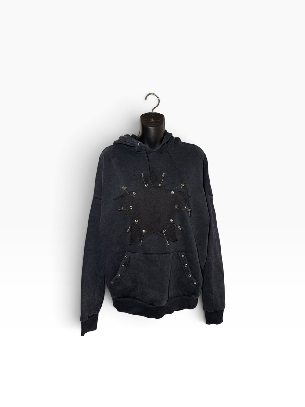 Social Collision Star Patch Safety Pin Grunge Hoodie Sweatshirt